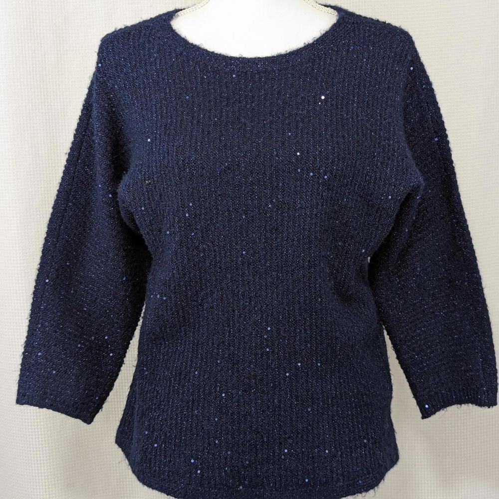 CHICO'S! MIDNIGHT BLUE TWINKLING METALLIC LIGHTWEIGHT SWEATER! SZ 4/6